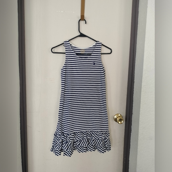Polo Ralph Lauren Dress Nautical strip tank top ruffle blue and white l 12/14 - Picture 1 of 4